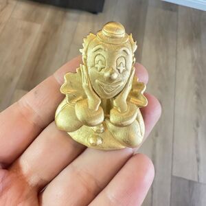 Vintage Jewelry JJ Clown Head Moving Brooch Pin Clown on Spring Pin Gold Tone